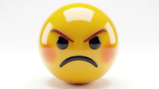 Angry yellow 3D emoji face with grumpy expression and red cheeks.