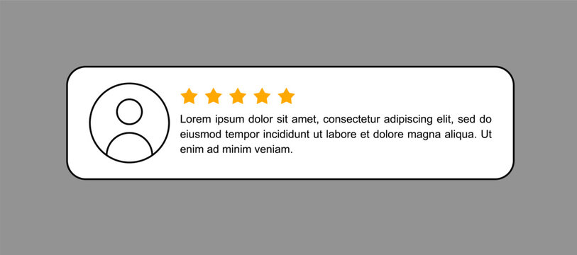 A professional five-star review template, showing a user avatar with gold rating stars, reflecting satisfaction. This clean design is ideal for e-commerce, it builds trust effectively