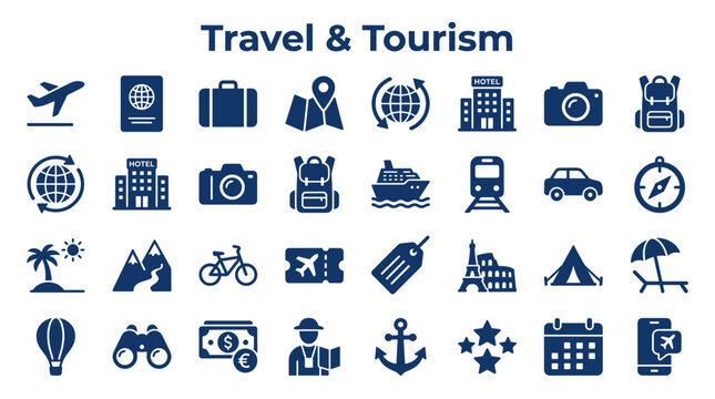 Travel and Tourism Icons Set Collection of Symbols for Vacation and Journey Planning
