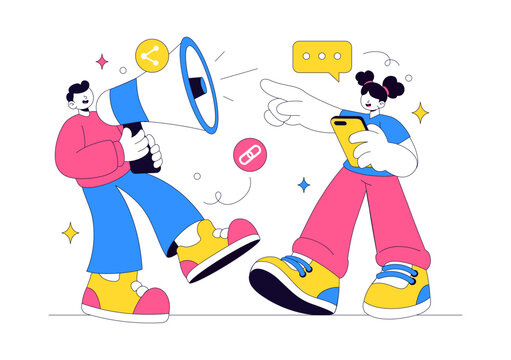 Refer a Friend Illustration Featuring Referral Marketing Campaign, Customer Rewards Program, Social Sharing, Bonus Incentives, and User Engagement