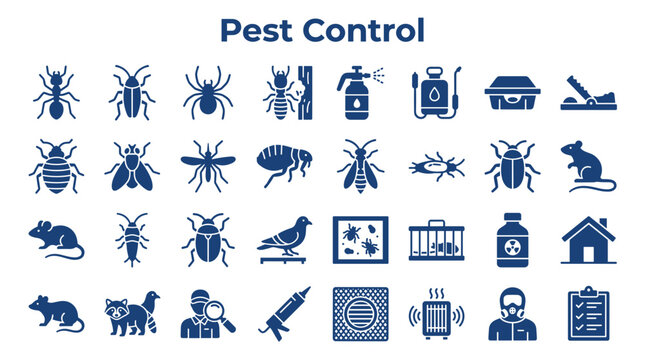 Pest Control Icons Set Collection of Insects Rodents And Services For Extermination And Protection Against Pests