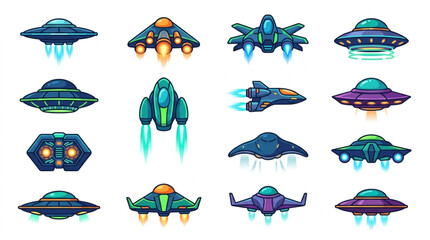 Collection of futuristic flying saucers and alien spacecraft designs. © Melati