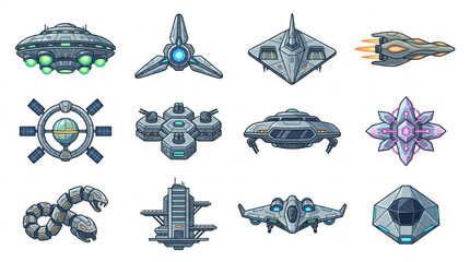 Collection of futuristic science fiction spacecraft and vehicles. © Melati