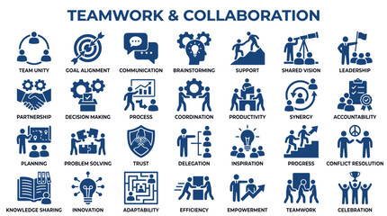 Fototapeta premium Teamwork and Collaboration Icons Set Illustrating Business Concepts like Unity Planning Communication and Success