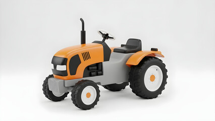 Fototapeta premium A vibrant orange tractor with black and gray details sits outdoors in a natural setting.