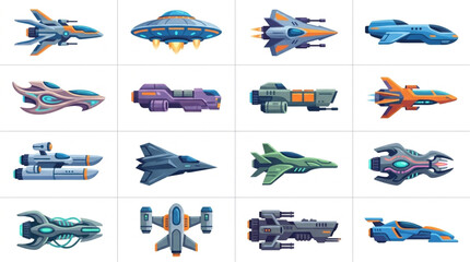 Collection of futuristic spacecraft and alien flying saucers. © Adit