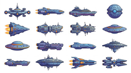 Collection of futuristic spacecraft and alien flying saucers. © Adit