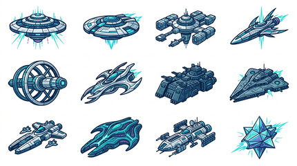 Collection of futuristic spacecraft and alien UFOs in various designs. © Adit