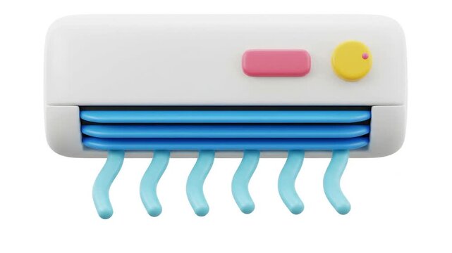 White 3D air conditioner unit with cool blue air flow vents.
