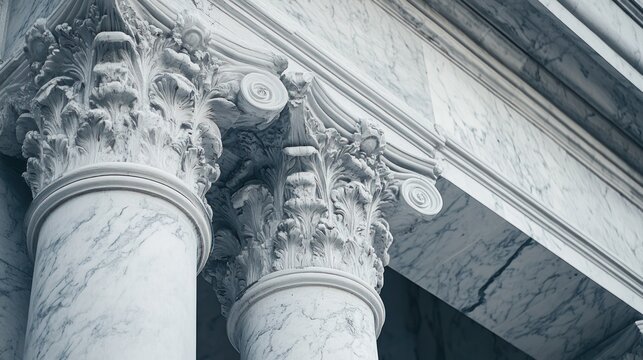 Close-up shot of two majestic marble columns with intricate, spiraling details