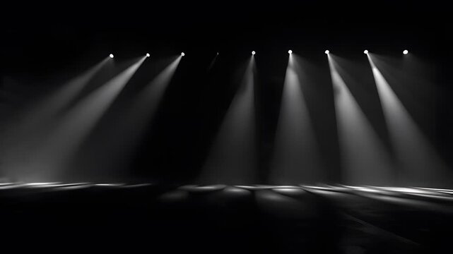 Dramatic stage lighting with spotlights in a dark theater setting