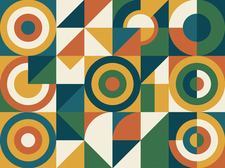 Naklejka premium Abstract Geometric Pattern Background with Retro Mid-Century Modern Bauhaus Design and Earthy Tones