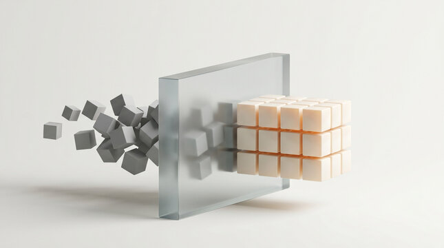 Minimalist 3D cloud data security infrastructure abstract concept for enterprise SaaS software marketing hero section