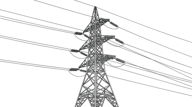 High Voltage Power Transmission Tower with Electrical Lines Infrastructure Engineering Vector Illustration