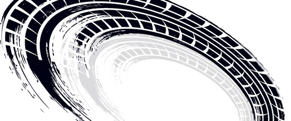 Tire track. Car, bike, motorcycle tyre mark with grunge effect isolated on white background. © fathor