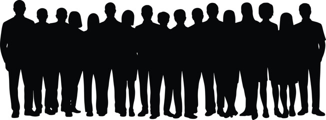 Large Group Of Diverse People Silhouettes Standing Together In A Line crowd © MostRohida