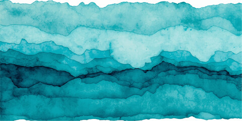 An abstract blue watercolor and grunge background featuring a cold winter landscape of frozen arctic ice and melting glacier mountains under a cloudy summer sky © Md