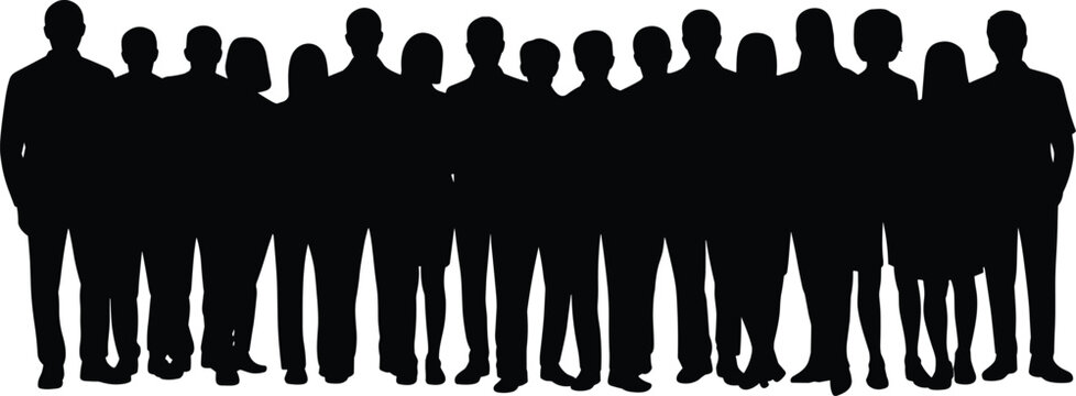 Large Group Of Diverse People Silhouettes Standing Together In A Line crowd