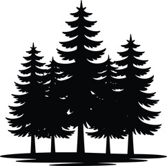 Silhouette of a cluster of evergreen pine trees against a white background Keywords: pine trees, evergreen trees, forest, nature © MostRohida