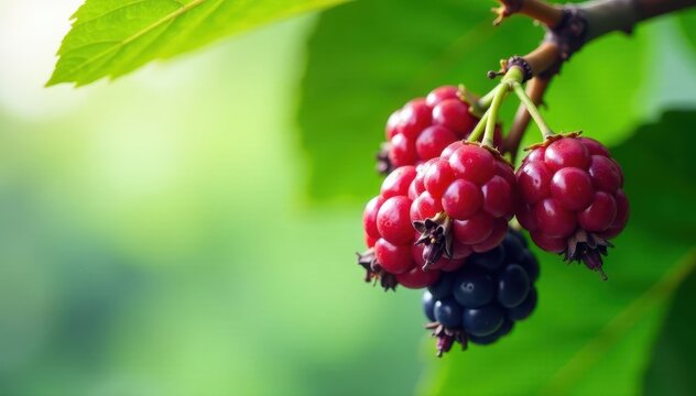 Acai berry cluster hanging from a palm tree branch , berries, purple, tree