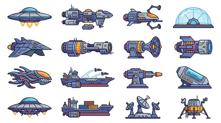 Collection of Pixel Art Spaceships and Sci-Fi Vehicles. © Yandi