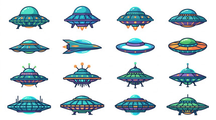 Collection of Retro Sci-Fi Flying Saucer Spaceships and UFOs. © Yandi