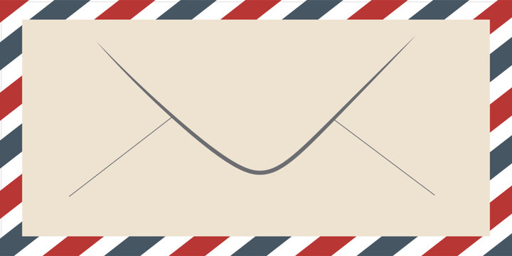 Air mail letter. Post stamp. Airmail frame postcard. Blue red stripes pattern.