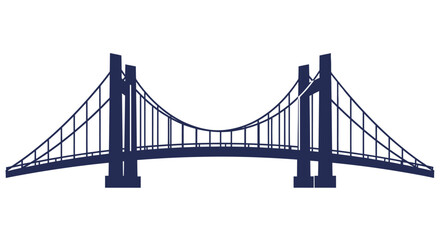 Obraz premium A minimalist graphic illustration of a classic suspension bridge with two towers and connecting cables, rendered in a dark blue silhouette.