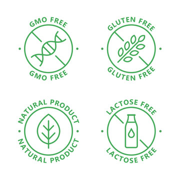 Food label icon set. White background.