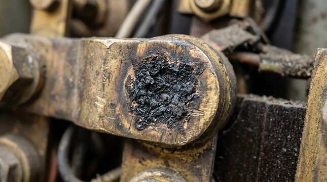 Close-up of Rusted Metal Machinery Part Showing Corrosion and Wear.