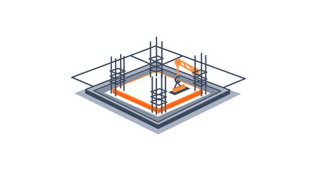Fototapeta premium Construction Site Foundation with Crane and Rebar