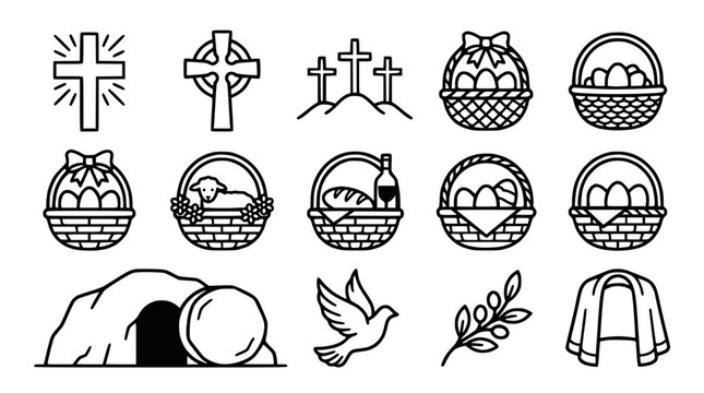 Easter Icons: Crosses, Baskets, Lamb, Dove, Tomb, Olive Branch