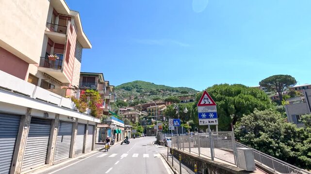 Driving Through Scenic Coastal Town of Recco in Liguria Italy