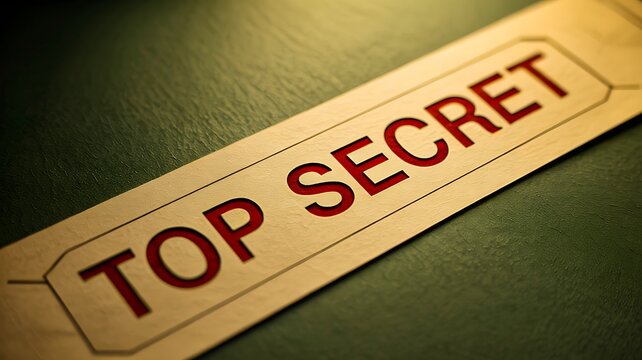 Top secret confidential document label on textured background