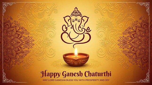 hindu traditional ganesh chaturthi yellow background with diya design