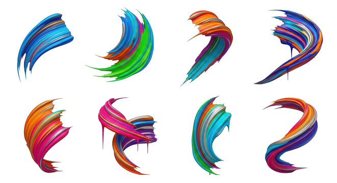 colorful 3d paint brush strokes with flowing curves against a white background abstract art