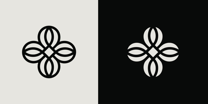 Minimalist floral logo symbol featuring four interlocking petal shapes arranged in a symmetrical cross pattern