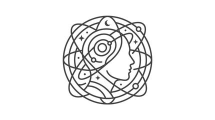 Human profile head with planetary orbits and stars. © AGUS