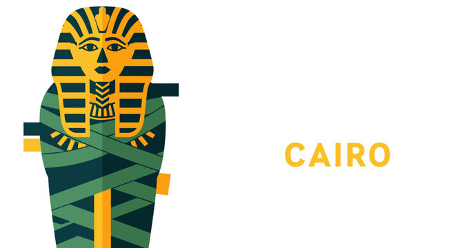 Colorful illustrated ancient Egyptian pharaoh mummy design.