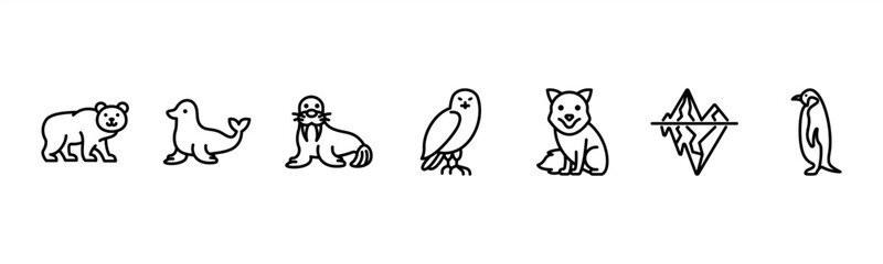 Arctic Life set featuring Polar Bear, Seal, Walrus, Snowy Owl, Arctic Fox, Iceberg, Penguin for cold-climate visuals. © Dewi Sari