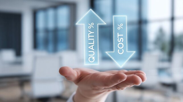 Business professional shows quality improvement and cost reduction strategy for growth
