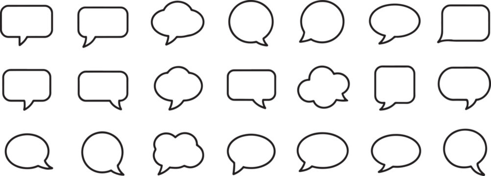 Speech Bubble Icons Set in Black Outline Style for Messaging, Comments, and Communication Ui Design Mockups