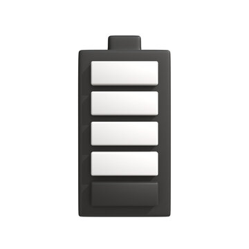 A fully charged black battery icon with five white bars indicating a full power level, representing energy and charge status