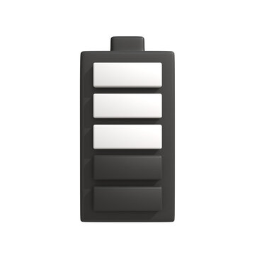 3D Rendered Battery Icon with Moderate Charge Status, Illustrating Power Level and Device Readiness for Technology and Mobile Applications, on a Clean White Background