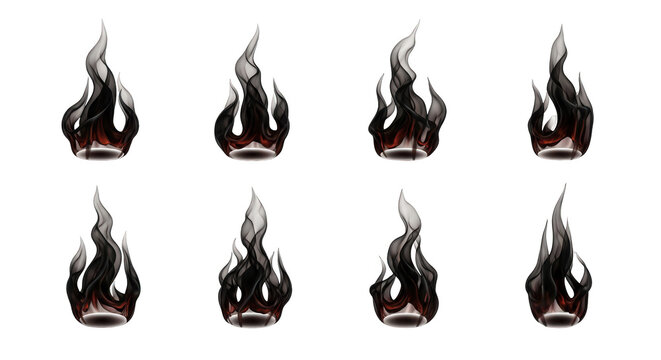 digitally created collection of animated dark flames rising against a white backdrop special effects
