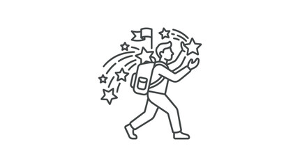Obraz premium Person hiking with a backpack following a star trail.