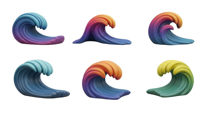 colorful cartoon style ocean waves isolated on white background design illustration and graphic elements