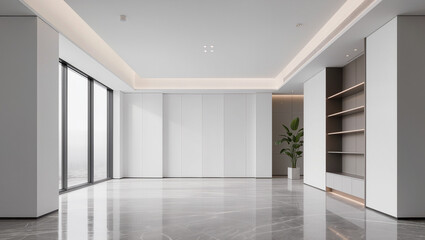Fototapeta premium Spacious Empty Modern Interior Room with Large Window and Minimalist Design