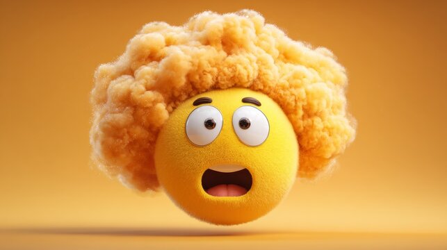 24.Cartoon style mind blown emoji, yellow face with wide eyes and exploding head cloud, polished 3D vector illustration with dramatic effect
