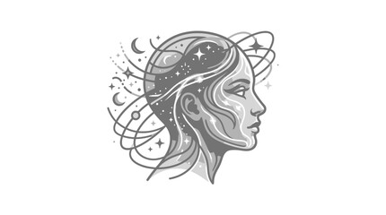 Fototapeta premium Artistic profile of a woman with cosmic galaxy hair.